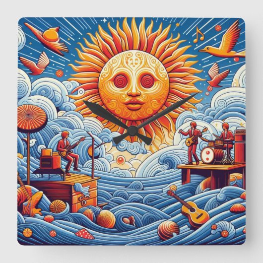 Sun-Kissed Ocean Jam: levendige muziekfestival kun Vierkante Klok (Voorkant)