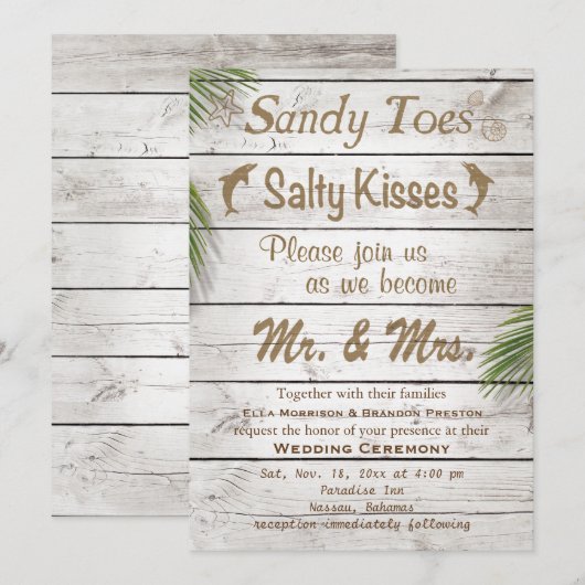 Sun Kissed Sandy Toes Salty Kisses Bruiloft Uitnod Kaart (Voorkant / Achterkant)
