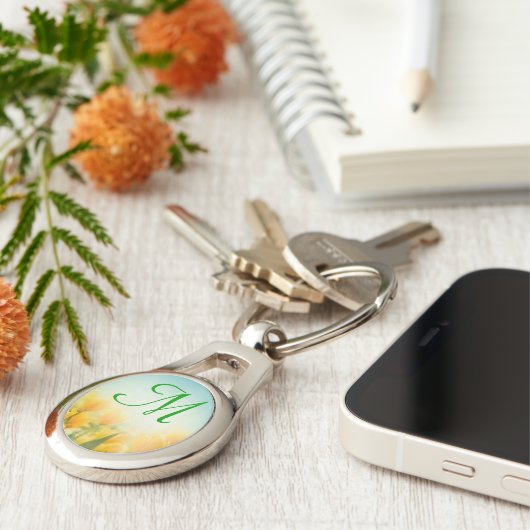 Sun Kissed Yellow Tulips Sleutelhanger (Zijkant)