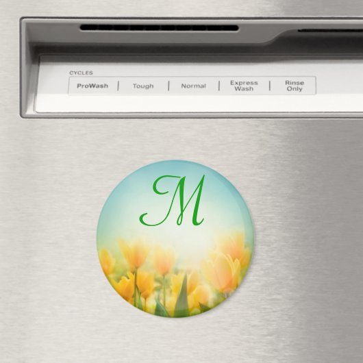 Sun Kissed Yellow Tulpen Monogram Initiaal Magneet (Insitu (Vaatwasser))