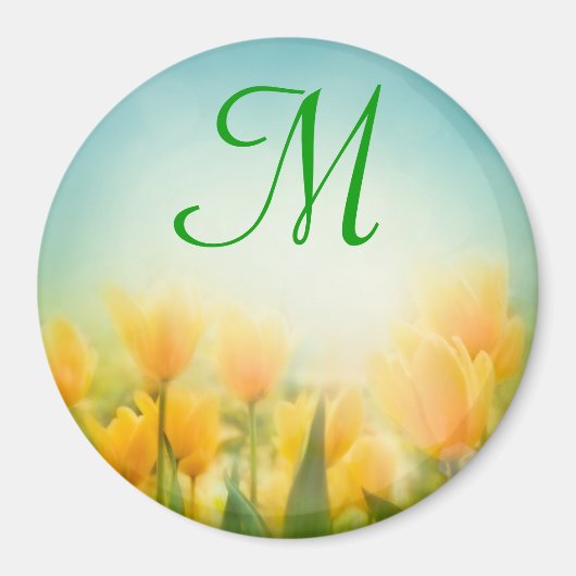 Sun Kissed Yellow Tulpen Monogram Initiaal Magneet (Voorkant)