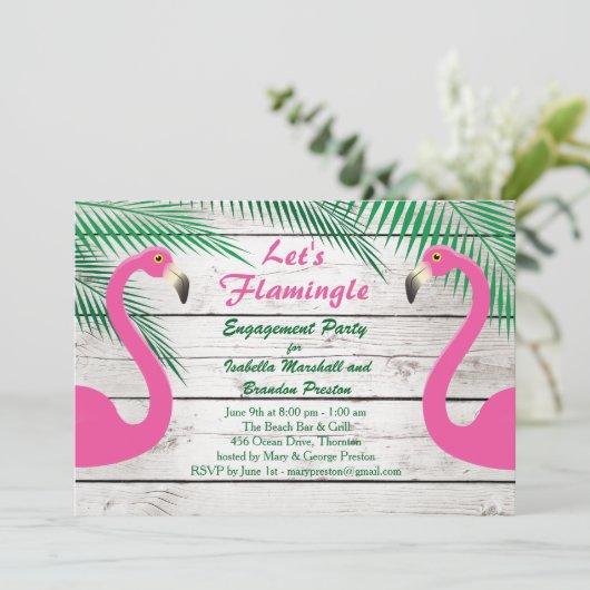 Sun Kust Flamingo Engagement Party - Uitnodiging (Staand voorkant)