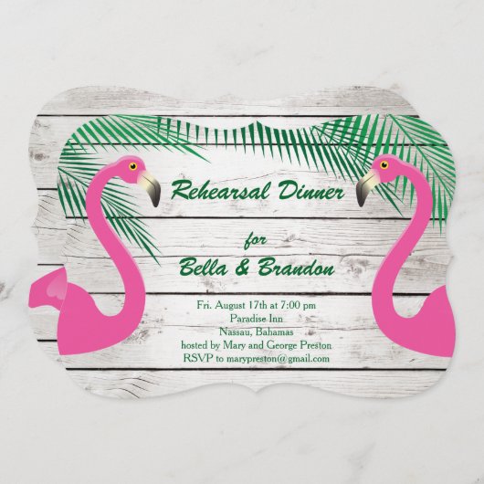 Sun Kust Flamingo Rehearsal Dinner Invitation Kaart (Voorkant / Achterkant)