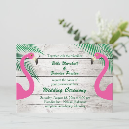 Sun Kust Flamingo Wedding Invitation Kaart (Staand voorkant)