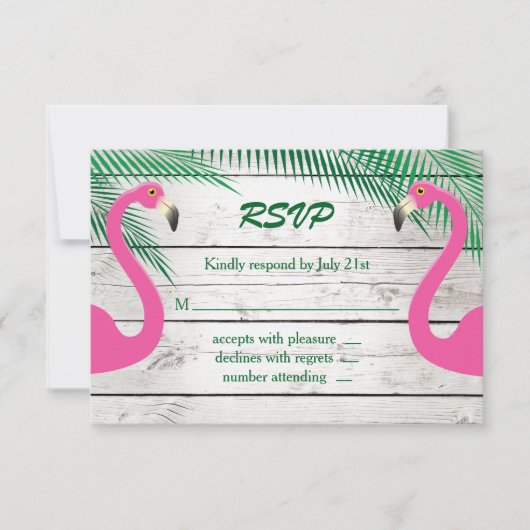 Sun Kust Flamingo Wedding RSVP Kaartje (Voorkant)