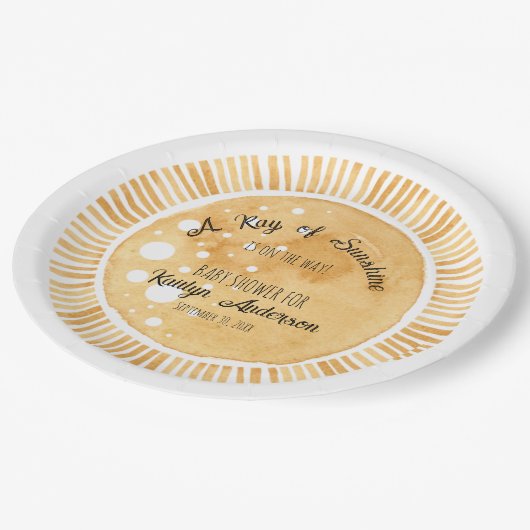 Sun Little Ray of Sunshine Waterverf Baby shower Papieren Bordje (Gekanteld)