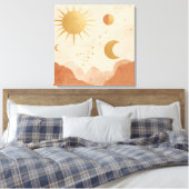 Sun Moon and Stars Wall Art – Celestial Boho Decor Canvas Afdruk (Insitu (Slaapkamer))