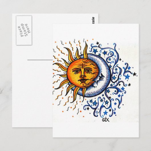 SUN MOON ART-ONTWERP BRIEFKAART (Voorkant / Achterkant)