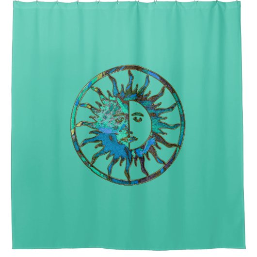 Sun & Moon - blauw groen + je rug. en ideeën Douchegordijn (Voorkant)