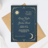 Sun & Moon Blauw Huwelijksuitnodiging Kaart