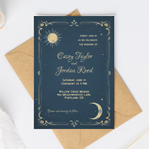 Sun & Moon Blauw Huwelijksuitnodiging Kaart