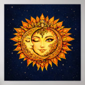 Sun Moon Boho Goddess | Celestial Face Mandala Art Poster (Voorkant)