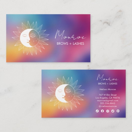 Sun & Moon Boho Line Art Chic Rainbow Social Icons Visitekaartje (Voorkant / Achterkant)