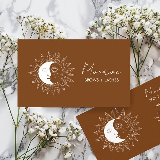 Sun & Moon Boho Line Art Elegant Aarde Sociaal Visitekaartje
