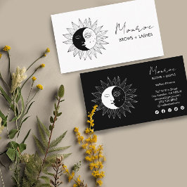 Sun & Moon Boho Line Art Elegante B&W Sociale pict Visitekaartje