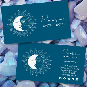 Sun & Moon Boho Line Art Elegante Blauwgroen socia Visitekaartje