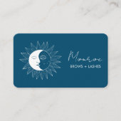 Sun & Moon Boho Line Art Elegante Blauwgroen socia Visitekaartje (Voorkant)