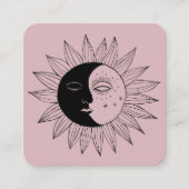 Sun & Moon Boho Line Art Elegante QR Code Roze Vierkante Visitekaartje (Voorkant)