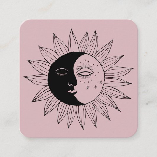 Sun & Moon Boho Line Art Elegante QR Code Roze Vierkante Visitekaartje (Voorkant)