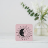 Sun & Moon Boho Line Art Elegante QR Code Roze Vierkante Visitekaartje (Staand voorkant)