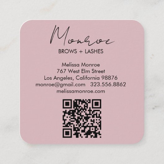 Sun & Moon Boho Line Art Elegante QR Code Roze Vierkante Visitekaartje (Achterkant)