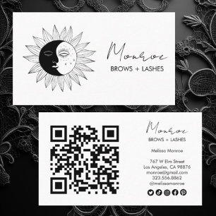 Sun & Moon Boho Line Art Elegante QR Sociale Icone Visitekaartje