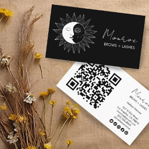 Sun & Moon Boho Line Art Elegante QR Sociale Icone Visitekaartje