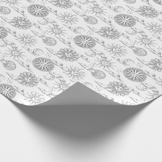 Sun Moon Celestial Pattern Black and White Cadeaupapier (Hoek)