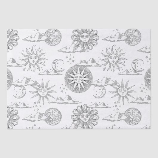  Sun Moon Celestial Pattern Black and White Tissuepapier (Voorkant)