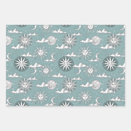  Sun Moon Celestial Pattern Inpakpapier Vel (Voorkant 3)