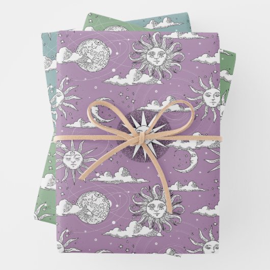  Sun Moon Celestial Pattern Inpakpapier Vel (In situ)