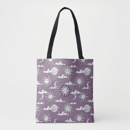  Sun Moon Celestial Pattern op Old Lavender Tote Bag (Voorkant)