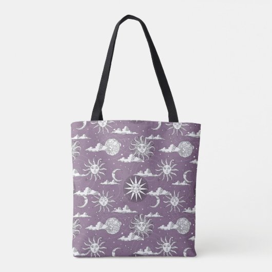  Sun Moon Celestial Pattern op Old Lavender Tote Bag (Achterkant)