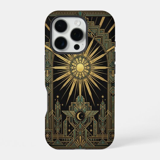 Sun & Moon Deco Wings | Gold iPhone 16 Pro Case Hoesje (Achterkant)