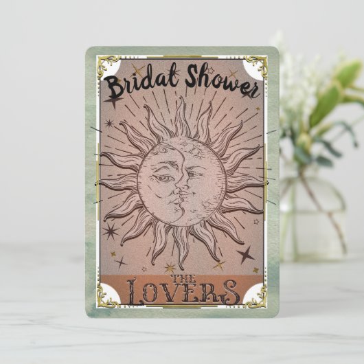  Sun Moon Duality Lovers Tarot Bridal Invit Kaart (Staand voorkant)