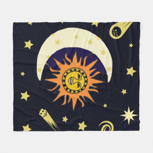Sun Moon en Celestial Bodies Fleece Deken (Voorkant (Horizontaal))
