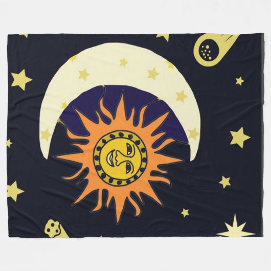 Sun Moon en Celestial Bodies Fleece Deken (Voorkant (Horizontaal))