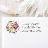 Sun Moon Floral Pink Yellow Zodiac Astrologisch Etiket (Insitu)