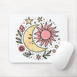 Sun Moon Floral Pink Yellow Zodiac Astrologisch Muismat