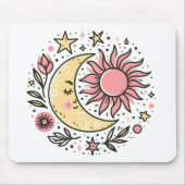 Sun Moon Floral Pink Yellow Zodiac Astrologisch Muismat (Voorkant)