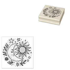 Sun Moon Floral Pink Yellow Zodiac Astrologisch Rubberstempel