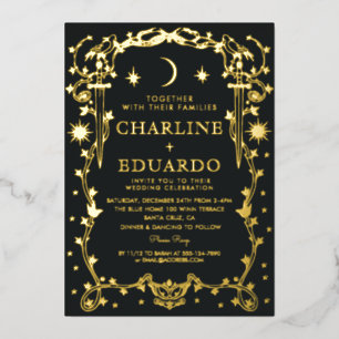 Sun & Moon Golden Ivy Ornament bruiloft uitnodigin Folie Uitnodiging
