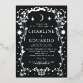 Sun & Moon Golden Ivy Ornament bruiloft uitnodigin Folie Uitnodiging (Voorkant)