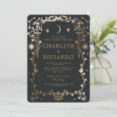 Sun & Moon Golden Ivy Ornament bruiloft uitnodigin Kaart (Staand voorkant)