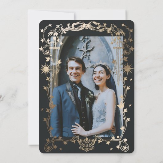 Sun & Moon Golden Ivy Ornament bruiloft uitnodigin Kaart (Achterkant)