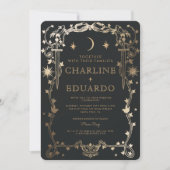 Sun & Moon Golden Ivy Ornament bruiloft uitnodigin Kaart (Voorkant)