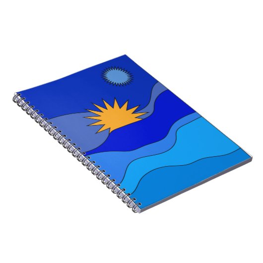 Sun moon heuvelt abstract landschapsblauw notitieboek (Rechterzijde)