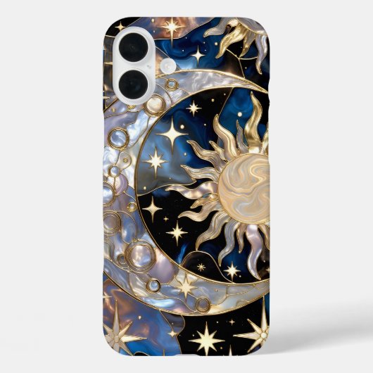 Sun Moon iPhone Case Stained Glass Celestial Gold (Achterkant)