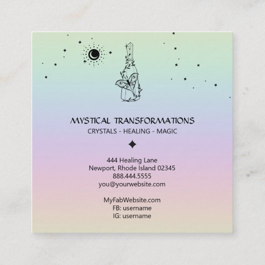 *~* Sun Moon Magic Boho Universe Rainbow Potion Vierkante Visitekaartje (Achterkant)