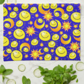 Sun Moon Oranje Yellow Stars Kitchen Handdoeken (Gevouwen)